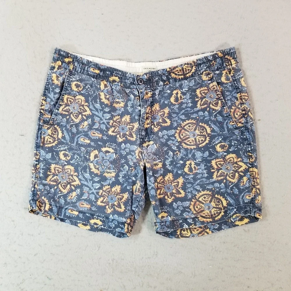 Dockers shorts men's large‎ blue floral outdoor beach Comfort waist
